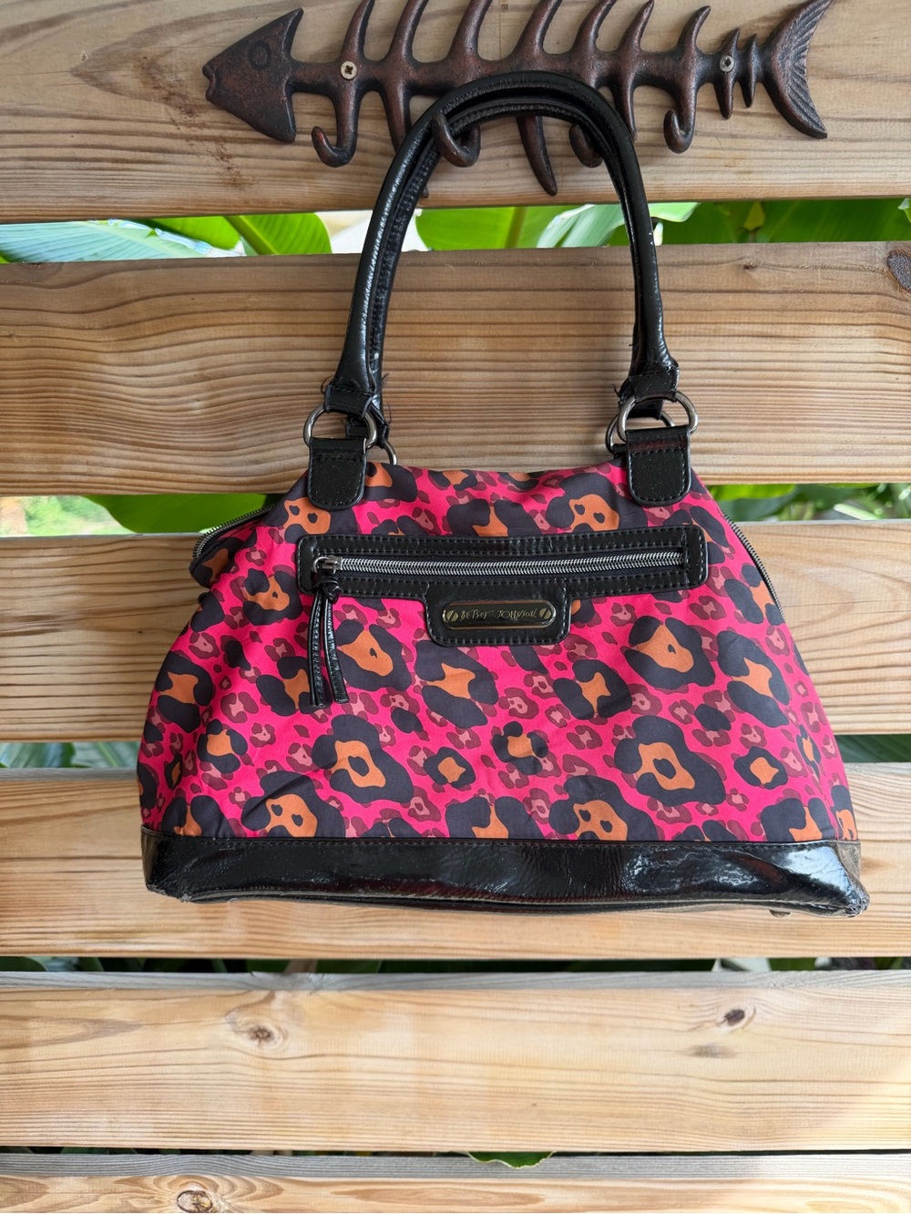 Vintage Betsey Johnson Pink Leopard Print Satchel